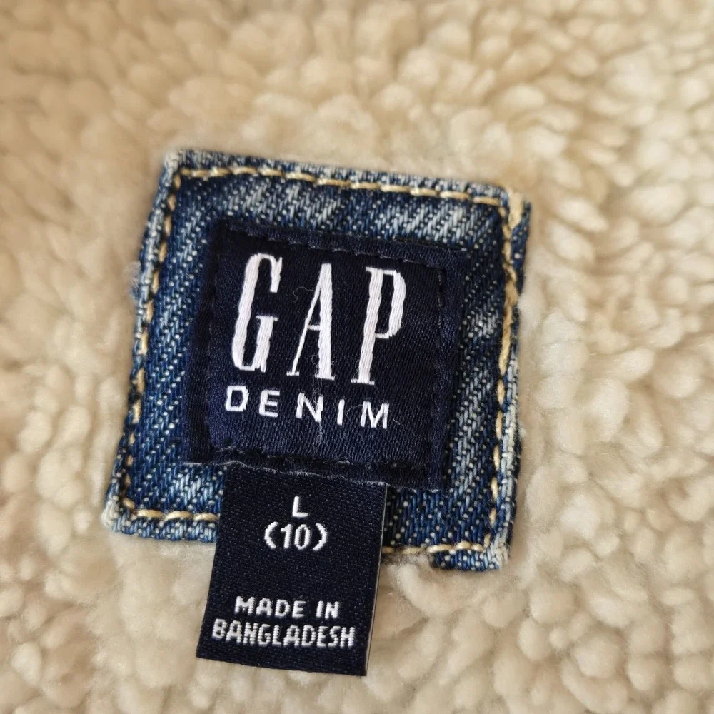 Gap Denim‎ Kid's Sherpa Lined Jacket Girl's Size L 10 Unisex Snap Front